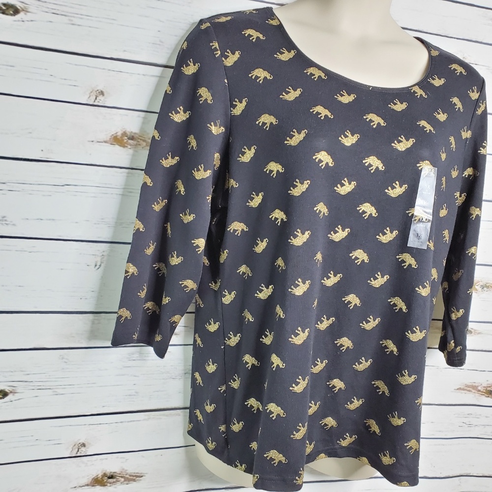 Karen Scott Black Elephant 1X Top Long Sleeves - Picture 4 of 5
